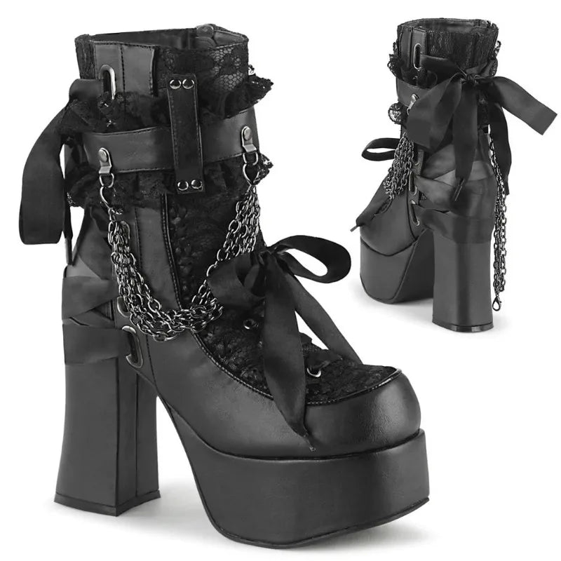 Vintage Gothic Lace Up Bow Boots