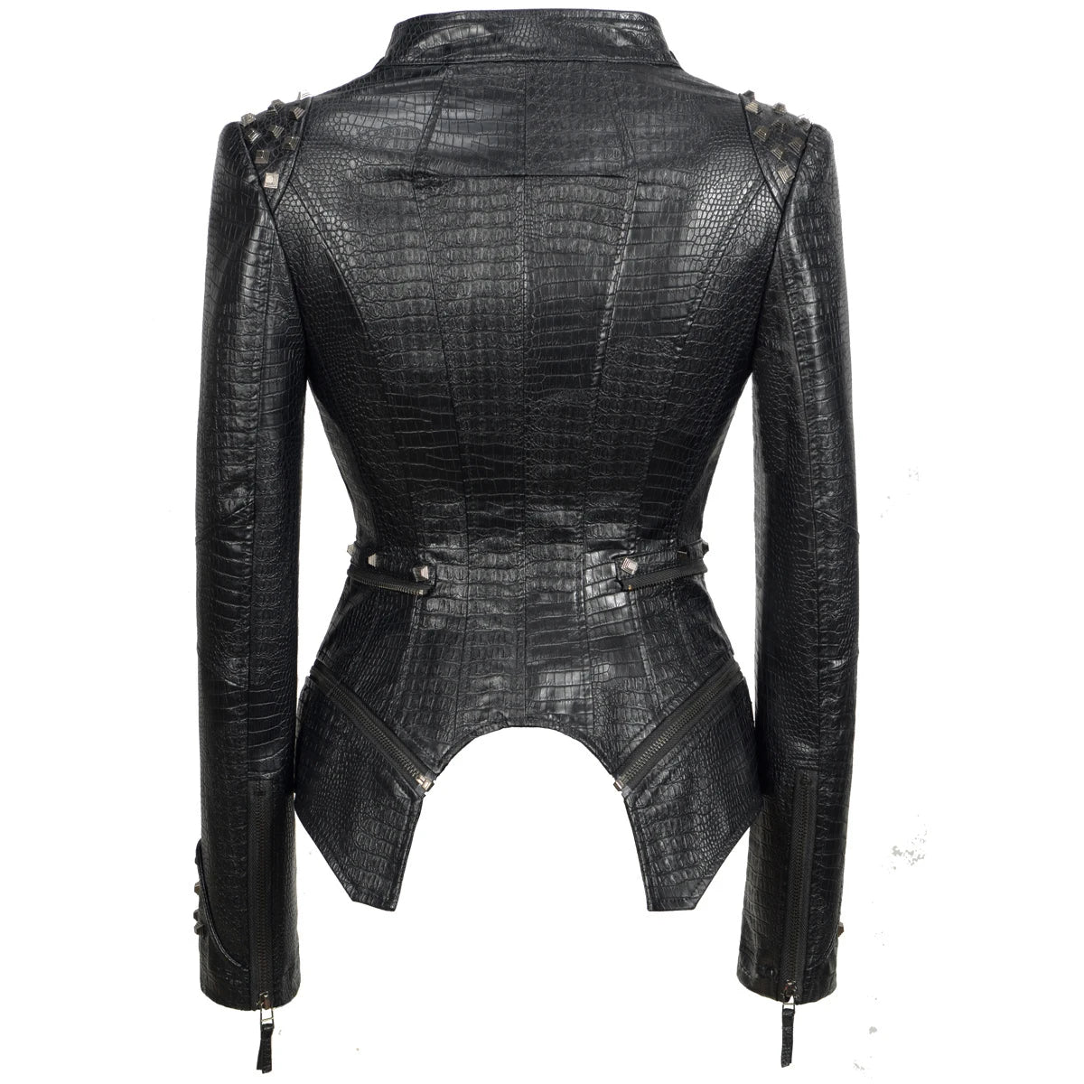 Studded Crocodile Rivet Leather Jacket