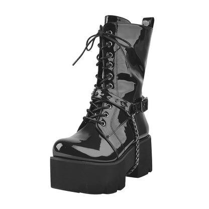 Platform Chain Patent Combat Boots