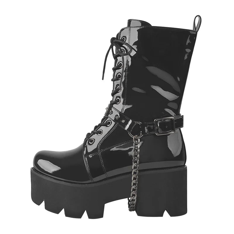 Platform Chain Patent Combat Boots