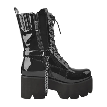 Platform Chain Patent Combat Boots