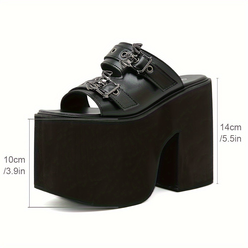 Platform Bat Buckle Slippers