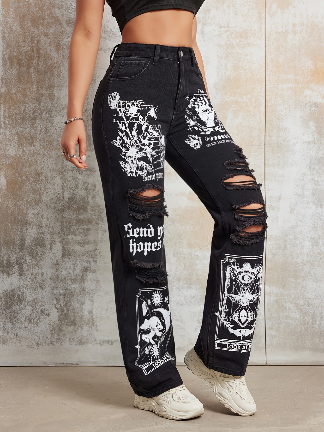 Gothic Print Jeans