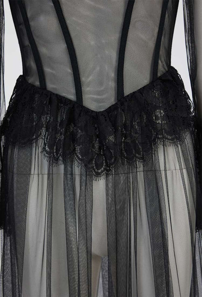 Vampira Black Lace Semi-Transparent Long Dress