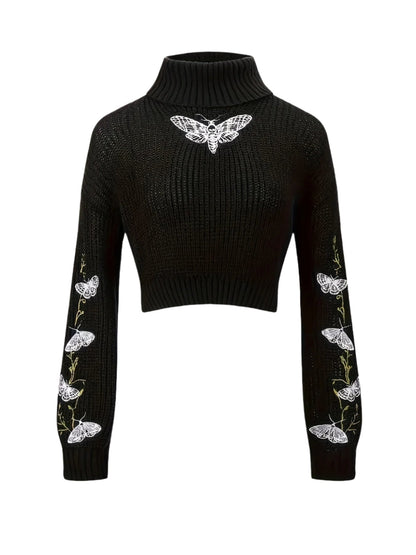 Embroidered Moth Turtleneck Sweater