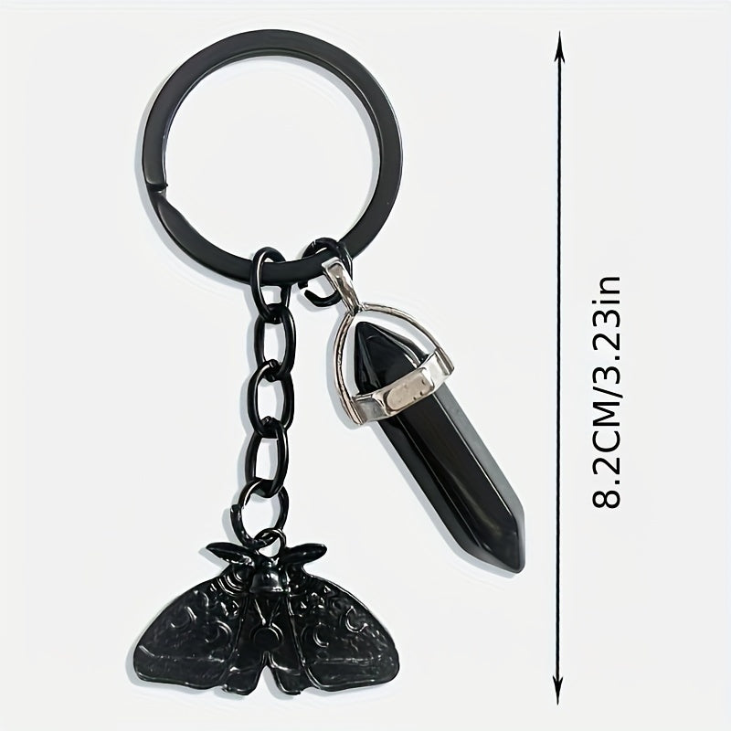 Black Moth Crystal Charm Keychain