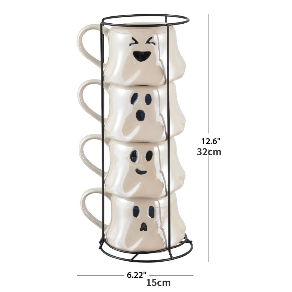 Ghost Friends Stackable Mug Set with Iron Rack