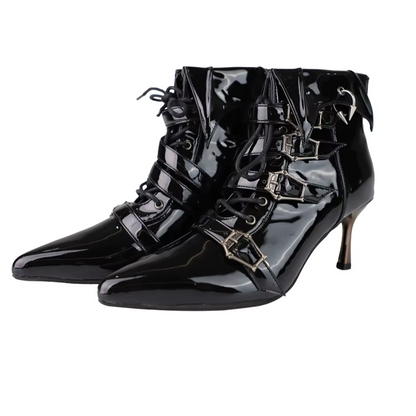 Gothic Bat Wing Coffin Buckle Lace Up Witches Boots