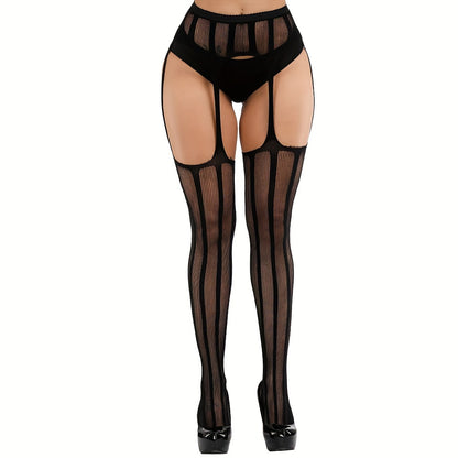 Striped Split Fishnet Tights