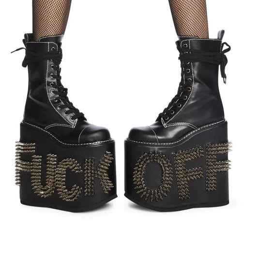 Fuck Off Punk Platform Combat Boots