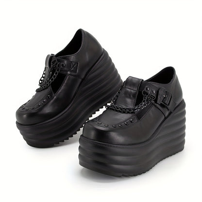 Punk Black Chain Coffin Heel Platform Shoes