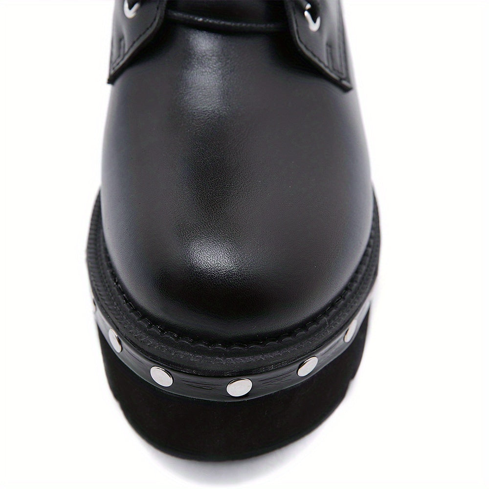 Round Toe Lace Up Buckle DecorBoots