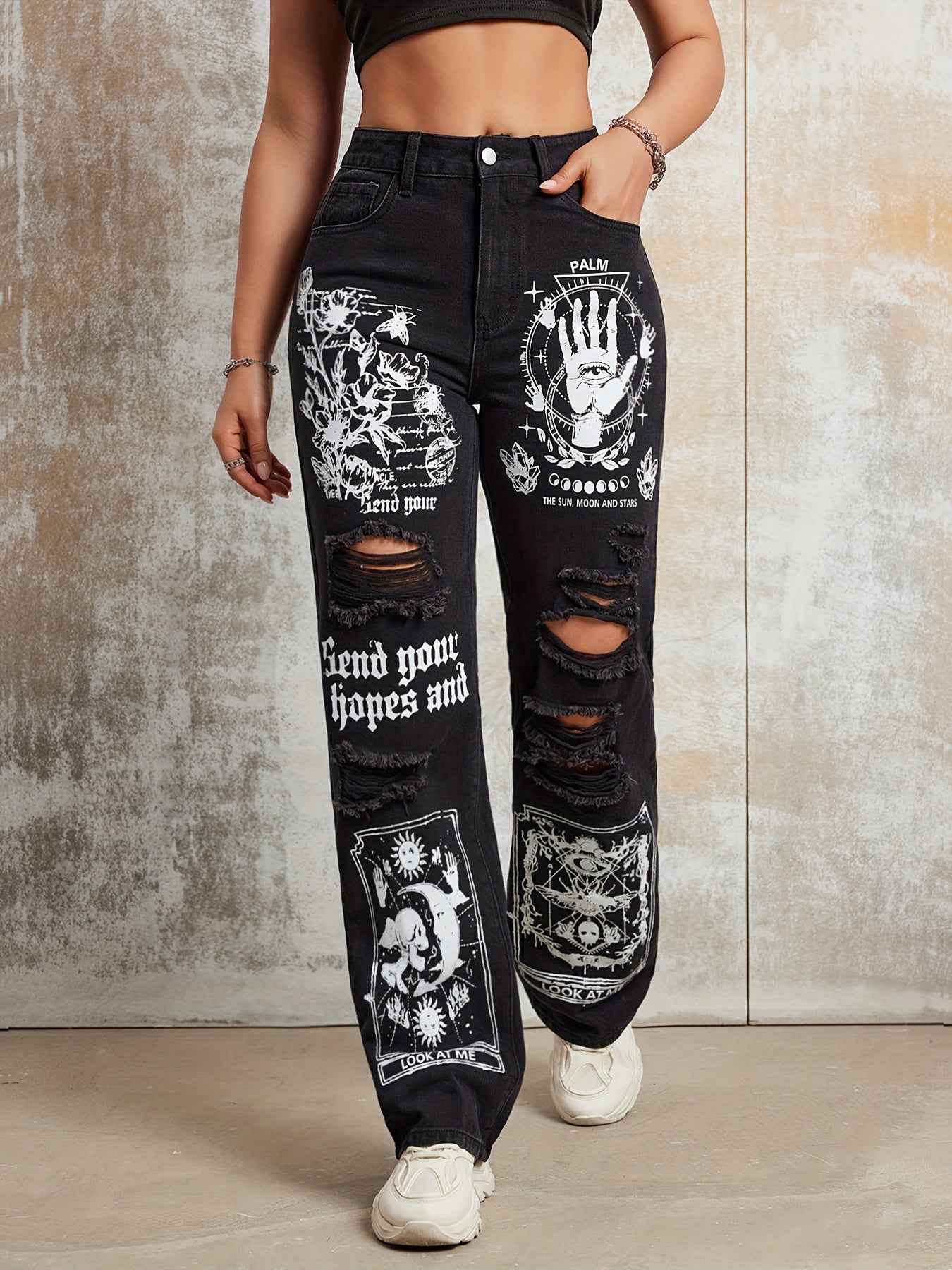 Gothic Print Jeans