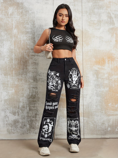 Gothic Print Jeans