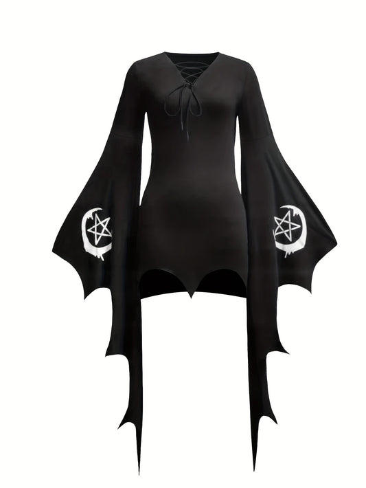 Pentacle Moon Bat sleeve Dress