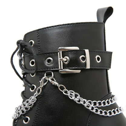 Side Zipper Platform Chain Decor Ankle Boots