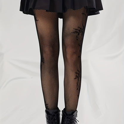 Black Flower Pattern Fishnet Tights