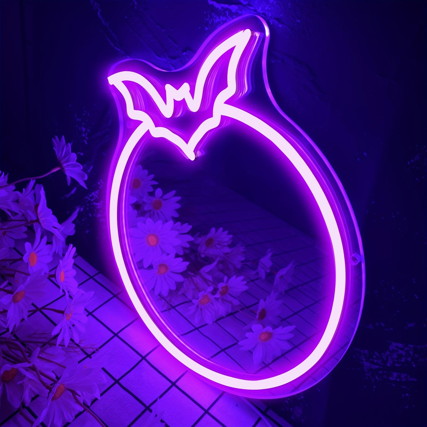 Bat and Moon Neon Mirror