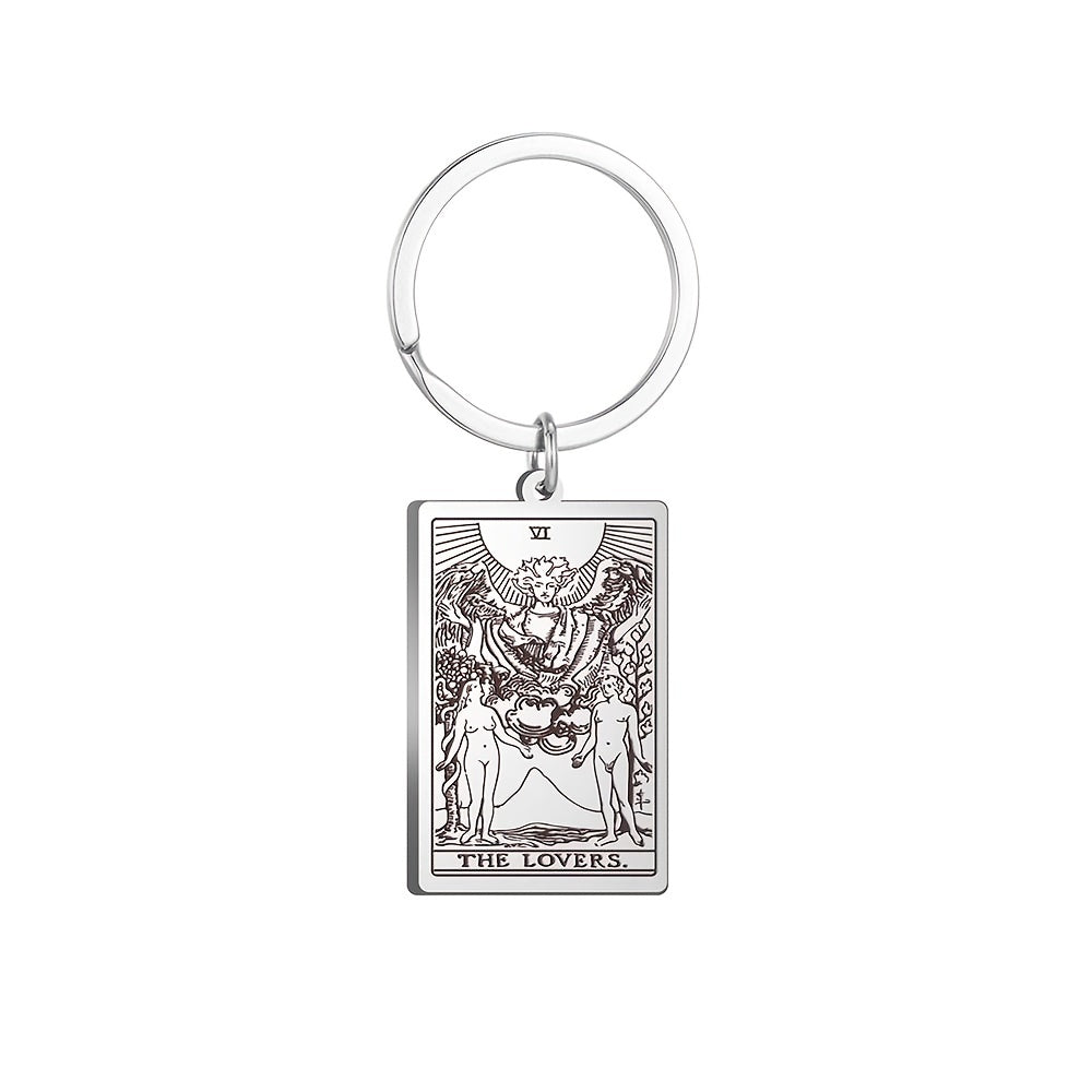 Vintage Stainless Steel Major Arcana Tarot Pendant Keychain