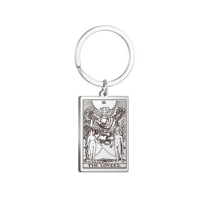 Vintage Stainless Steel Major Arcana Tarot Pendant Keychain