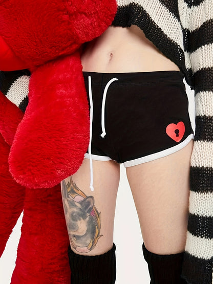 Goth Chain & Heart Print Drawstring Shorts